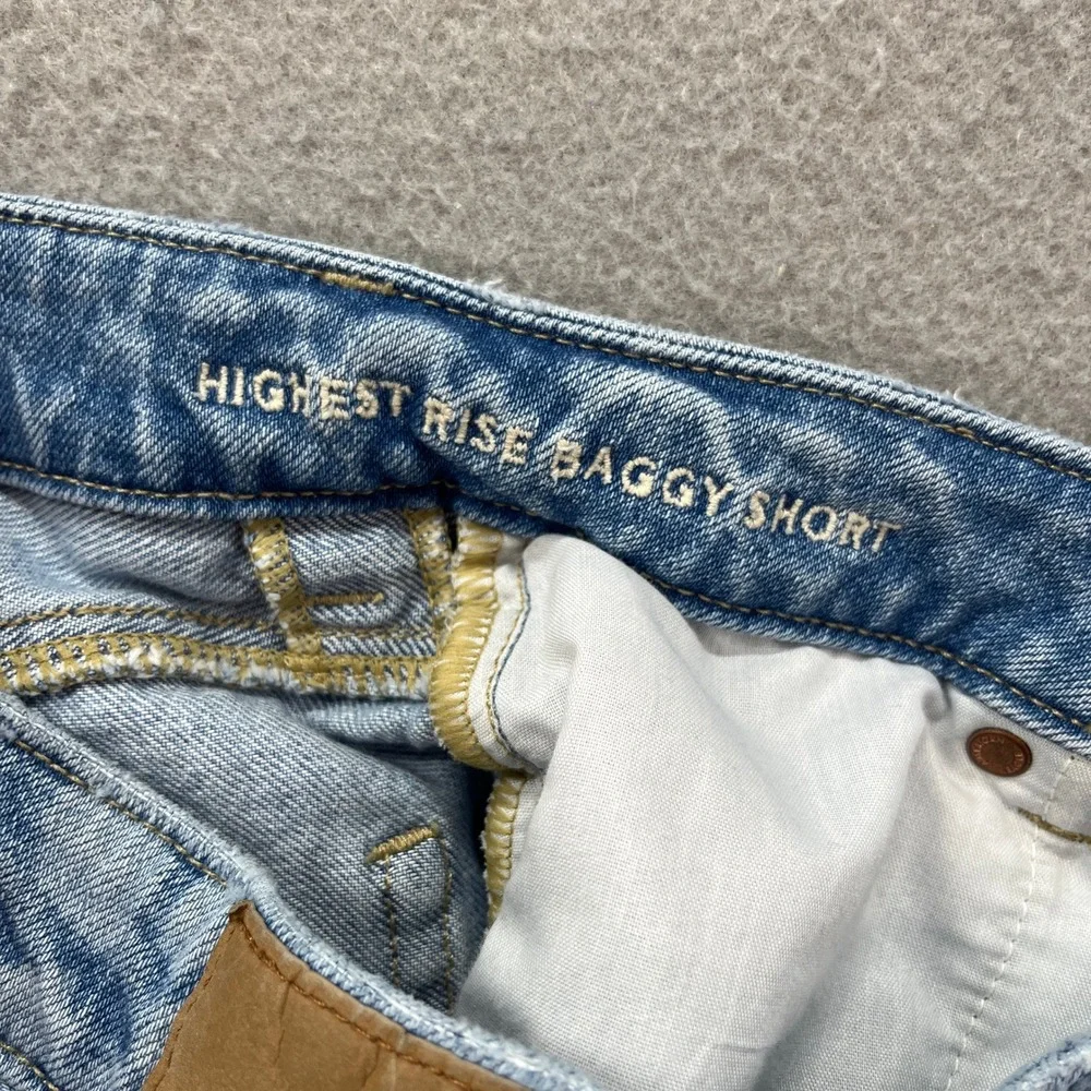 American Eagle Shorts Womens 00 Blue Highest Rise Baggy Floral Distressed Denim